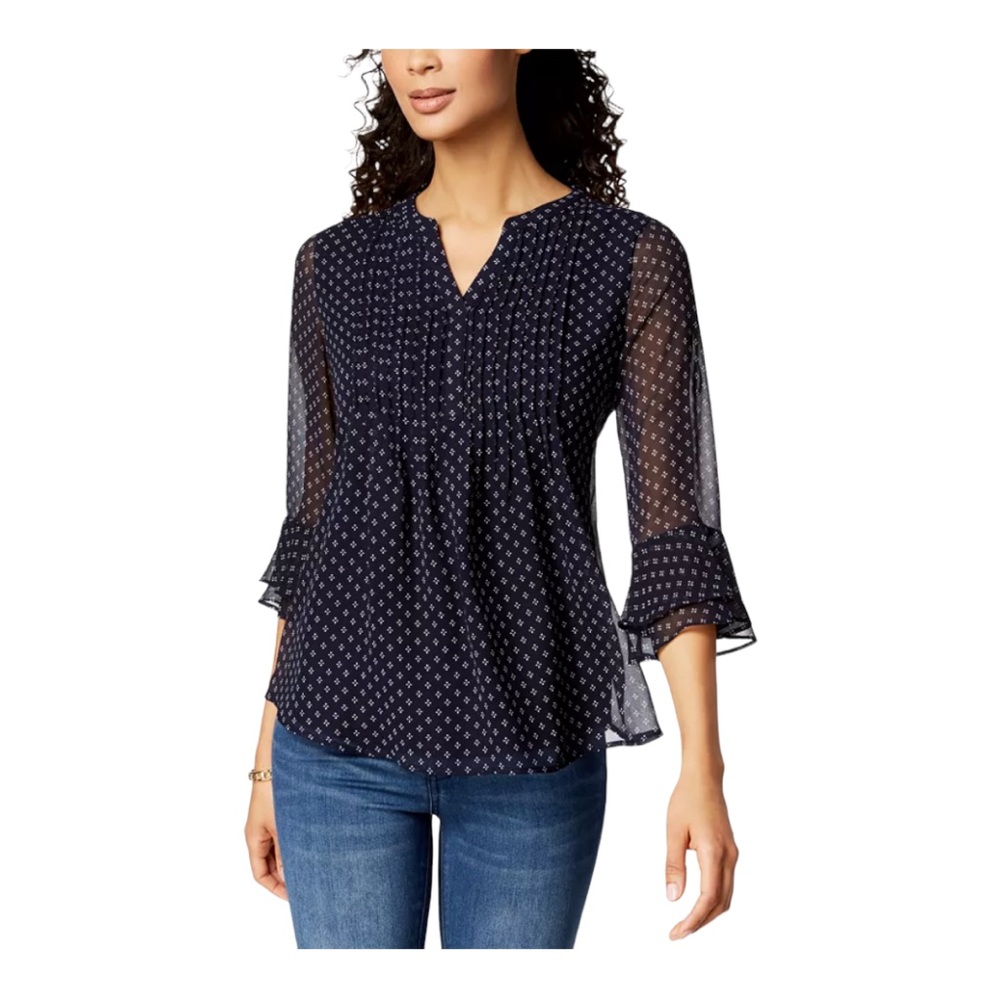 NWOT Pleat Front Bell Sleeve Blouse